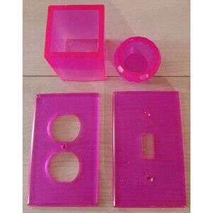 Pink Single Resin Light Switch & Plug In Plates + Trinket Holders Homemade New